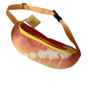 2 can cooler hip bag Fanny pack palm print pink & yellow